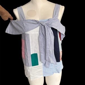 Maeve Anthropologie Medley Patchwork Cold Shoulder Top